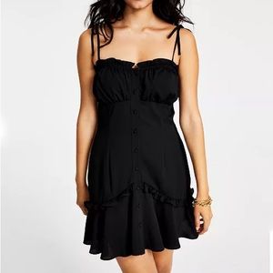 Self-Tie-Strap Ruffle Mini Dress
